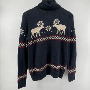 H&M Nordic Reindeer Fair Isle Turtleneck Sweater MenSize M‎ Dark Navy